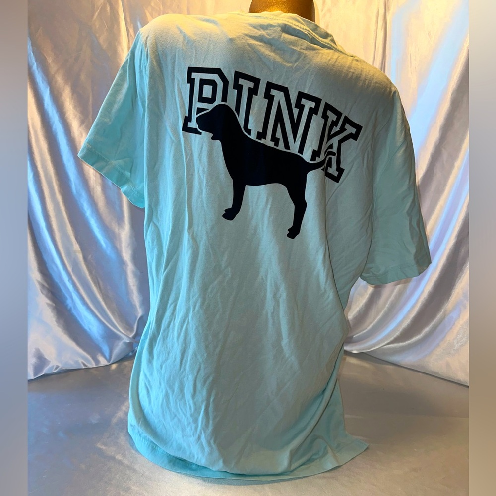 Victorias Secret PINK Tshirt Dog Logo Blue Boyfriend Pocket Oversized XL